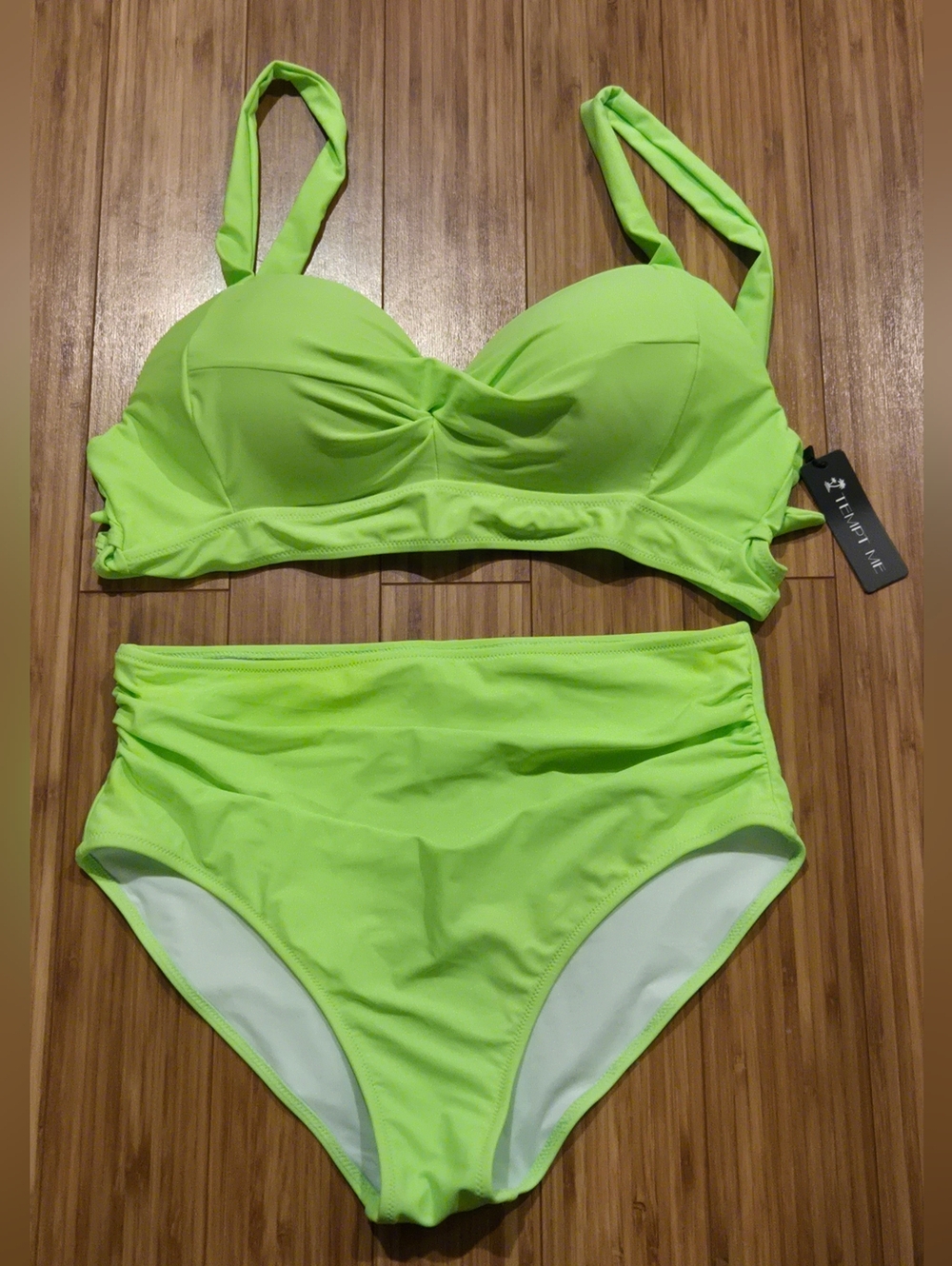 NWT Tempt Me Neon Lime High-Waist Bikini Set